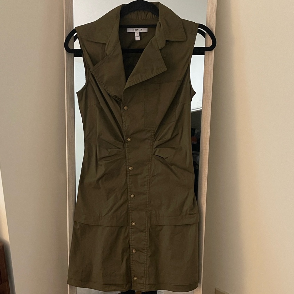 Olive Green Sleeveless Button-Up Dress
